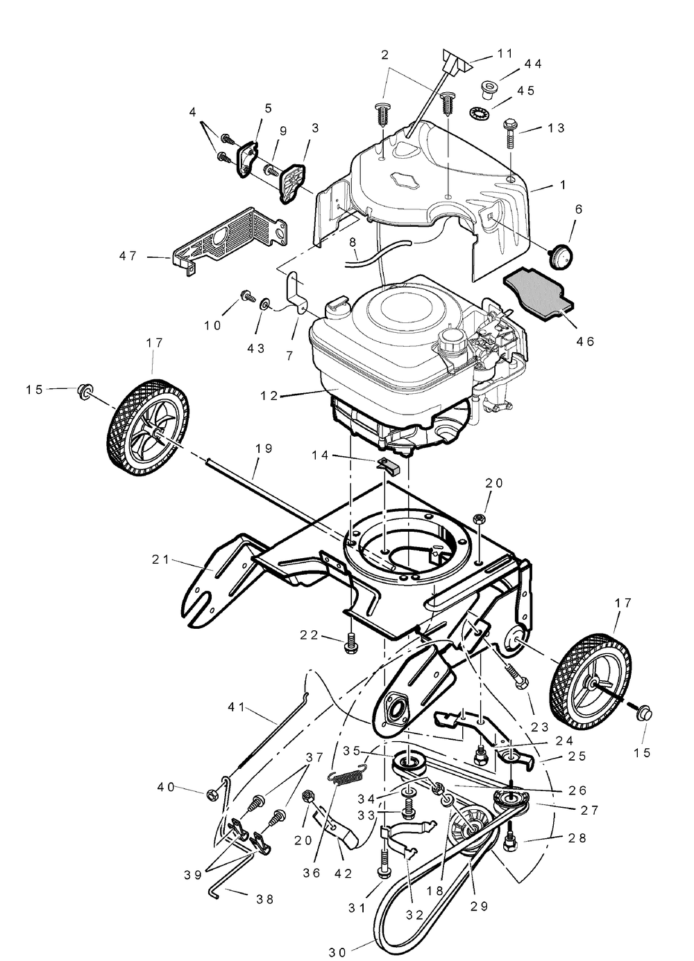Drive Components Diagram and Parts List for 6210700X117NA-PSB210 2007 Briggs and Stratton Snow Blower